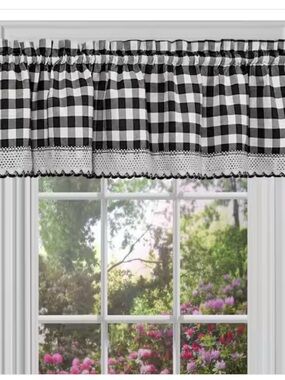 Buffalo Check 58in x 14in - Black & White Window Curtain Valance (2)